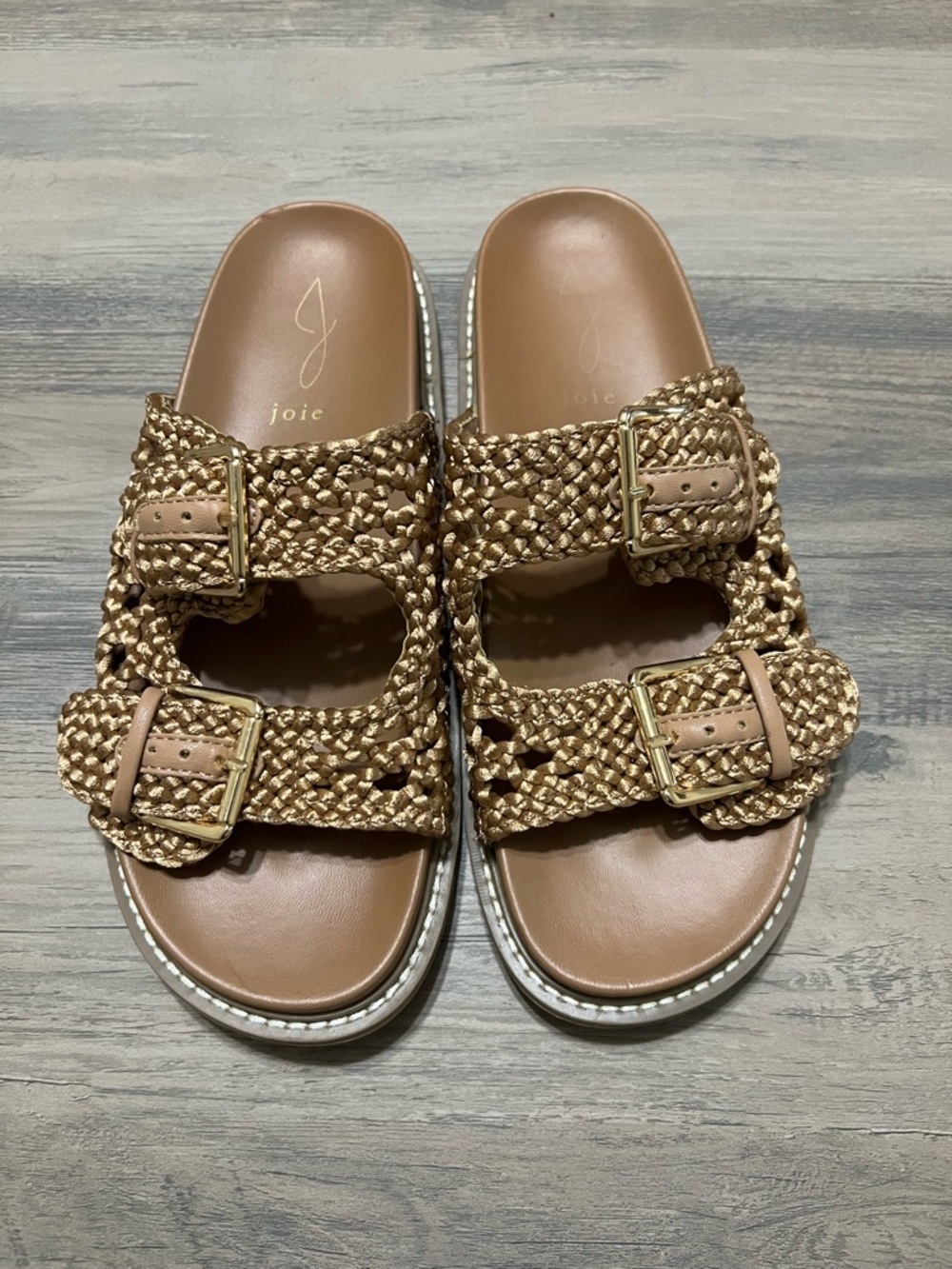 Joie Woman’s Gold Braided Buckle Summer Slide on Sandals Size 7.5M